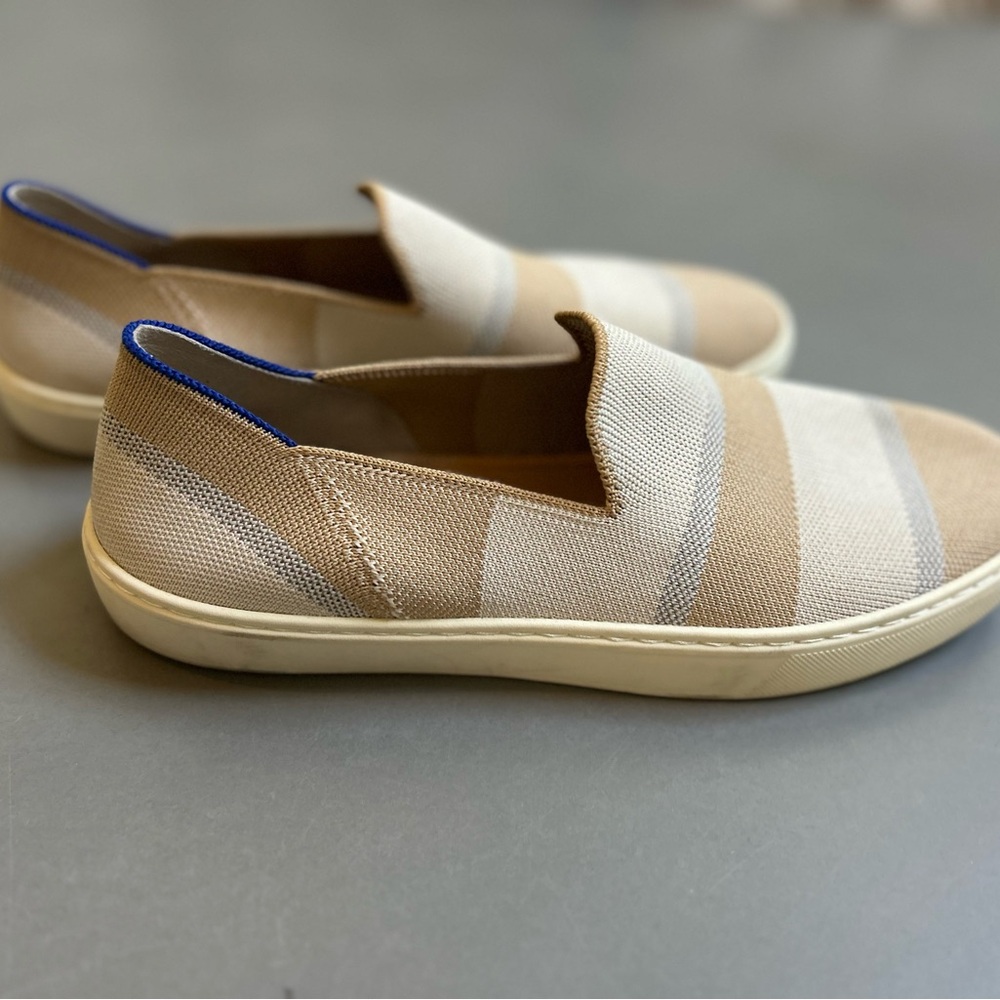Rothy's Tan and Cream Striped Loafers